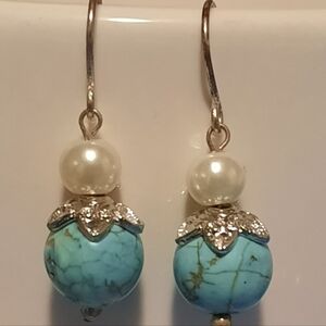 Turquoise and Freshwater Pearl Earrings